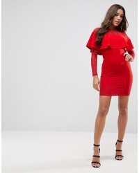 Красное облегающее платье с рюшами от Asos