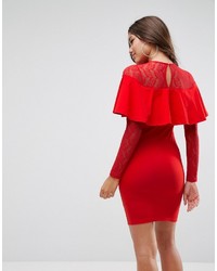 Красное облегающее платье с рюшами от Asos