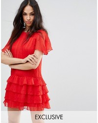 Красное платье в сеточку с рюшами от Missguided