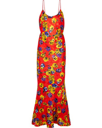 Красное платье-комбинация с цветочным принтом