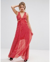 Красное платье-макси в горошек от Boohoo
