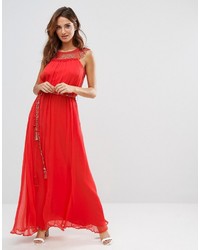 Красное платье-макси из бисера от French Connection