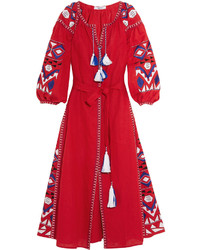 Красное платье-макси с вышивкой