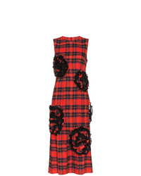 Красное платье-миди в шотландскую клетку от Simone Rocha