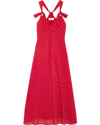 Красное платье-миди с вышивкой