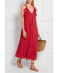 Красное платье-миди с вышивкой от The Great