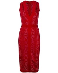 Красное платье-миди с леопардовым принтом от Balmain