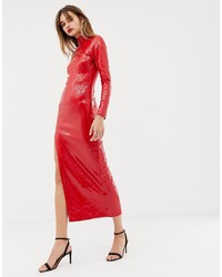 Красное платье-миди с пайетками