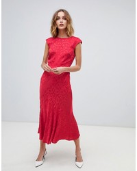 Красное платье-миди с принтом от Warehouse