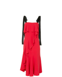Красное платье-миди с рюшами от Goen.J