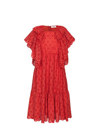 Красное платье-миди с рюшами от MSGM