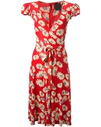 Красное платье-миди с цветочным принтом от Biba
