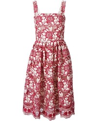 Красное платье-миди с цветочным принтом от Dolce & Gabbana