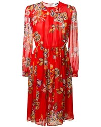 Красное платье-миди с цветочным принтом от MSGM