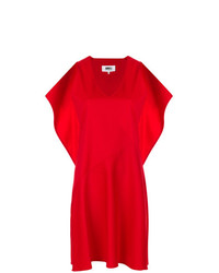 Красное платье прямого кроя с рюшами от MM6 MAISON MARGIELA