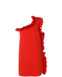 Красное платье прямого кроя с рюшами от MSGM