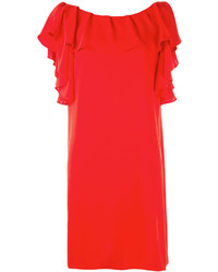 Красное платье прямого кроя с рюшами от P.A.R.O.S.H.