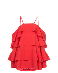 Красное платье прямого кроя с рюшами от Strateas Carlucci