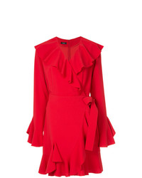 Красное платье с запахом с рюшами от Goen.J