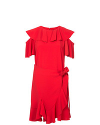 Красное платье с запахом с рюшами от Goen.J