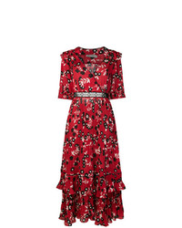 Красное платье с запахом с цветочным принтом от Self-Portrait