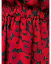 Красное платье с открытыми плечами с принтом от Saint Laurent
