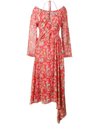 Красное платье с открытыми плечами с цветочным принтом от Preen by Thornton Bregazzi