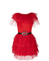Красное платье с пышной юбкой из фатина от MSGM