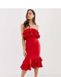 Красное платье-футляр с рюшами от Chi Chi London Tall
