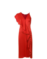 Красное платье-футляр с рюшами от Tufi Duek