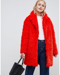 Женское красное пушистое пальто от ASOS DESIGN