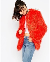 Женское красное пушистое пальто от Asos