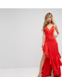 Красное сатиновое платье-комбинация