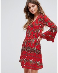 Красное свободное платье с принтом от Boohoo