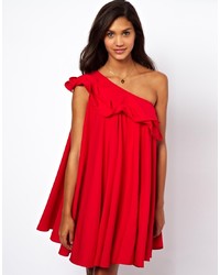 Красное свободное платье с рюшами от Asos