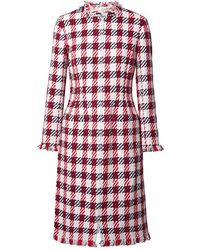 Красное твидовое пальто в клетку