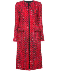 Женское красное твидовое пальто от Oscar de la Renta