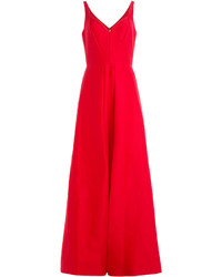 Красное шелковое вечернее платье с разрезом