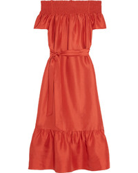 Красное шелковое платье-миди