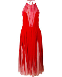 Красное шелковое платье-миди со складками от Valentino