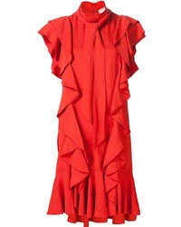 Красное шелковое платье прямого кроя от Lanvin
