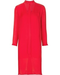 Красное шелковое платье прямого кроя от Rosetta Getty
