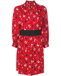 Красное шелковое платье-рубашка с принтом от Marc Jacobs