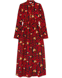 Красное шелковое платье-рубашка с цветочным принтом от Sonia Rykiel