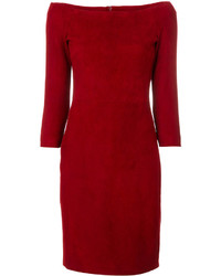 Красное шелковое платье с открытыми плечами от The Row