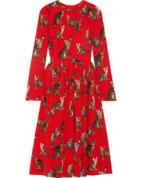 Красное шелковое платье с принтом от Dolce & Gabbana