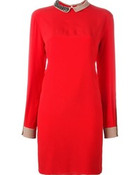 Красное шелковое платье с украшением от No.21