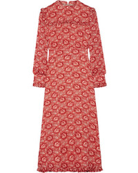 Красное шелковое платье с цветочным принтом от Vilshenko