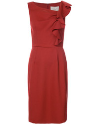 Красное шерстяное платье-футляр от Carolina Herrera