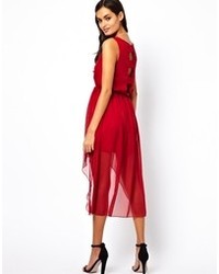 Красное шифоновое коктейльное платье с вырезом от Rare